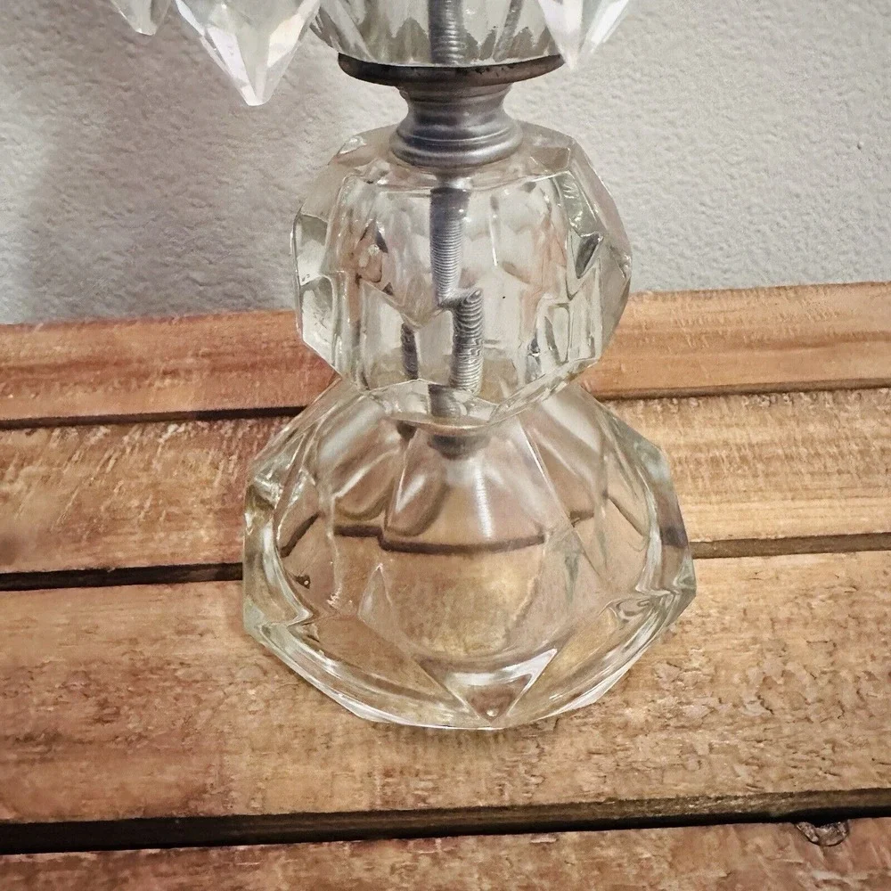 VINTAGE GLASS ROUND‎ HURRICANE TABLE LAMP WITH CRYSTAL PRISMS